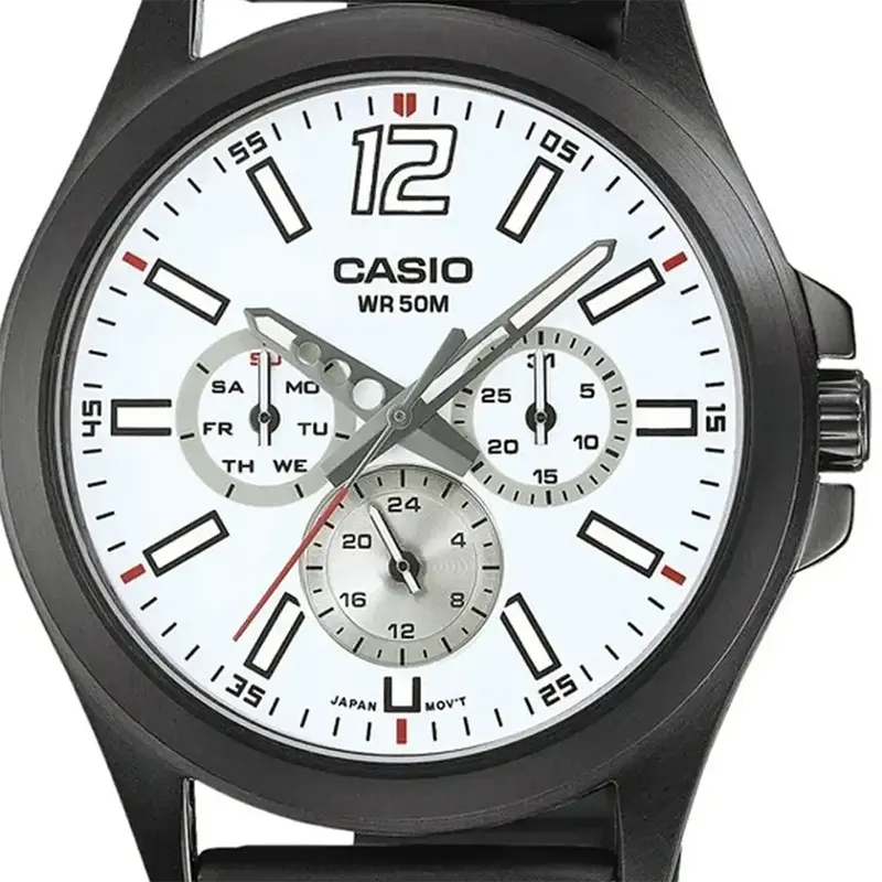 Casio Sporty White Dial Black Band Men's Watch- MTP-E350B-7BV